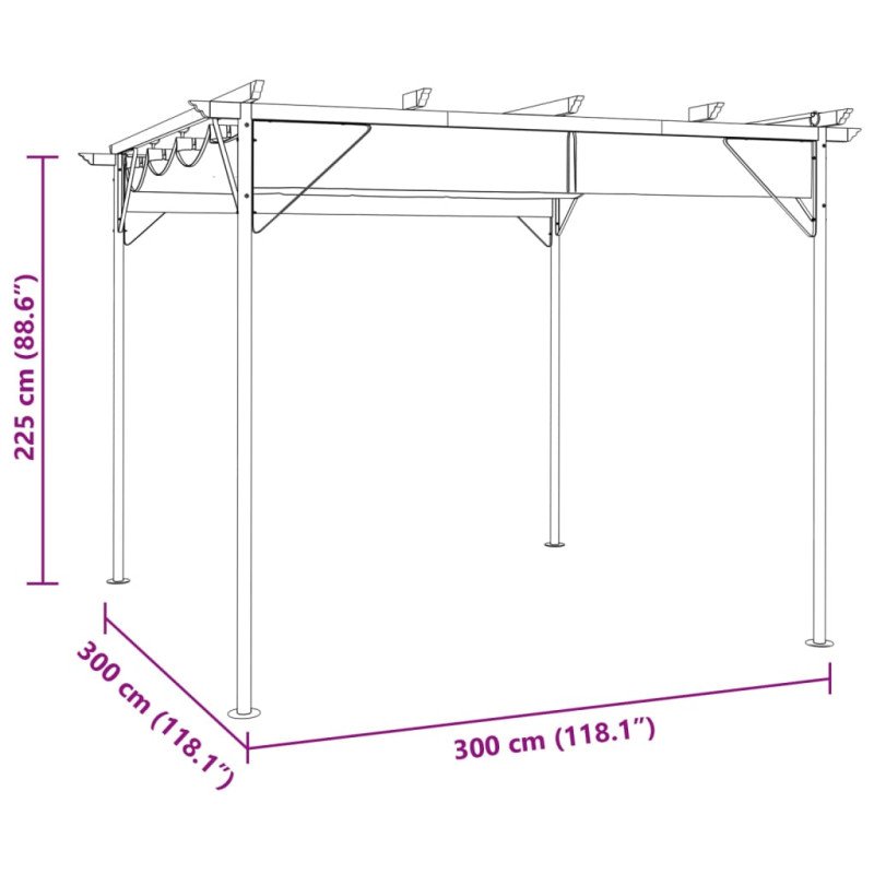 vidaXL Pergola so zaťahovacou strechou antracitová 3x3 m oceľ 180 g/m²