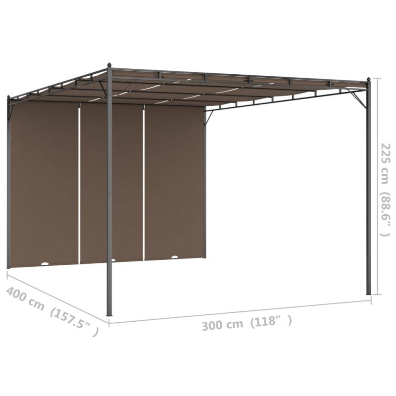 vidaXL Záhradný altánok s bočným závesom sivohnedý 4x3x2,25 m