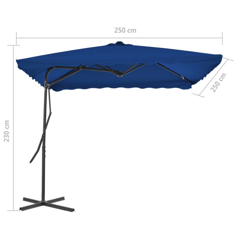 vidaXL Vonkajší slnečník s oceľovou tyčou, modrý 250x250x230 cm