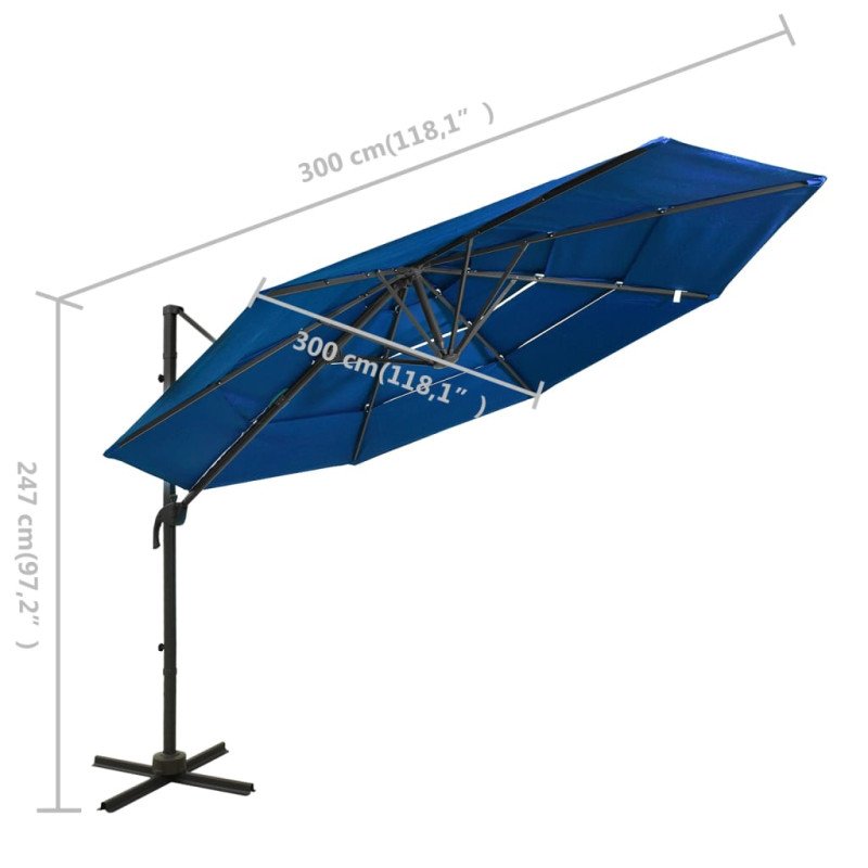 vidaXL 4-stupňový slnečník s hliníkovou tyčou azúrovo-modrý 3x3 m