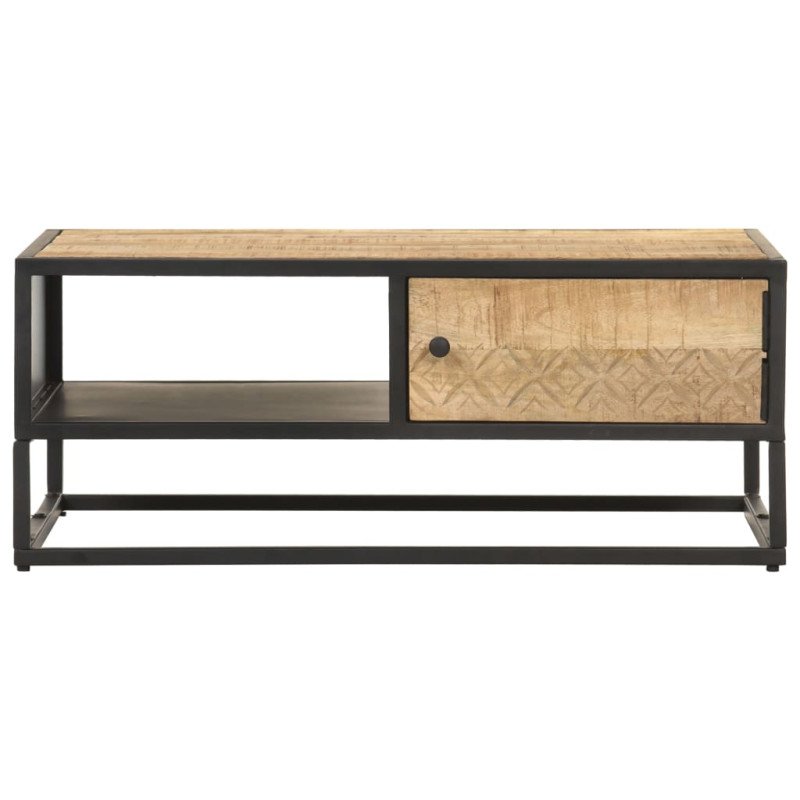 vidaXL Konferenčný stolík s vyrezávanými dvierkami 90x55x36 cm surové mangovníkové drevo