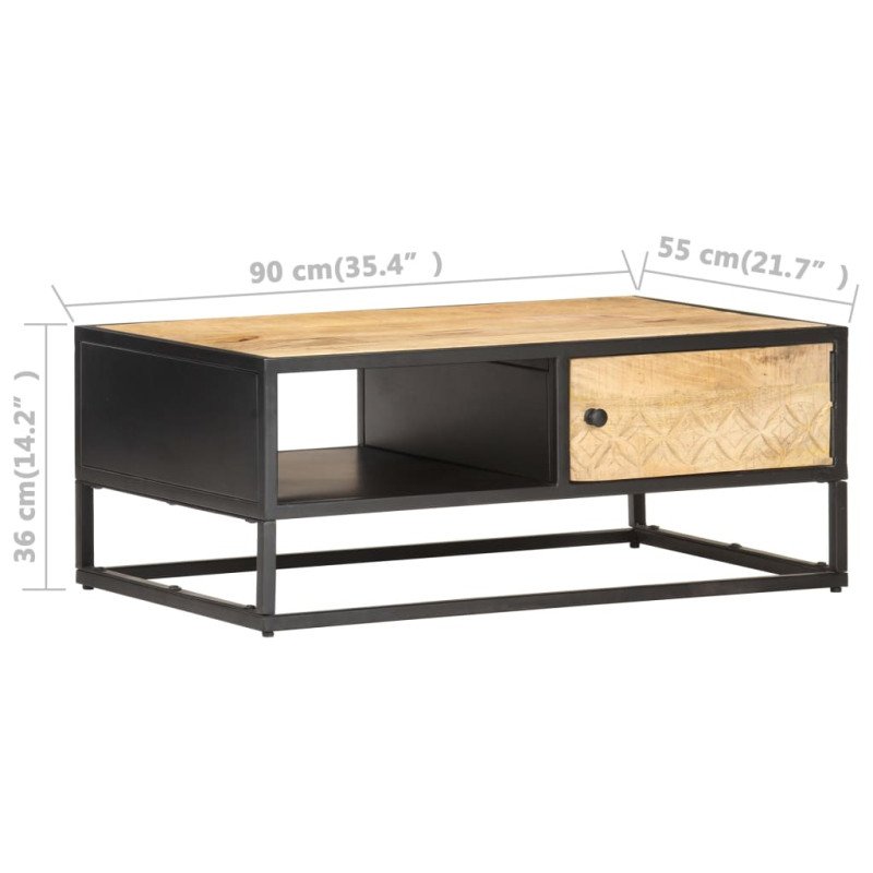 vidaXL Konferenčný stolík s vyrezávanými dvierkami 90x55x36 cm surové mangovníkové drevo