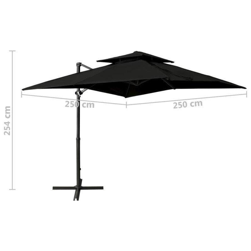 vidaXL Závesný slnečník s dvojitou strieškou 250x250 cm čierny