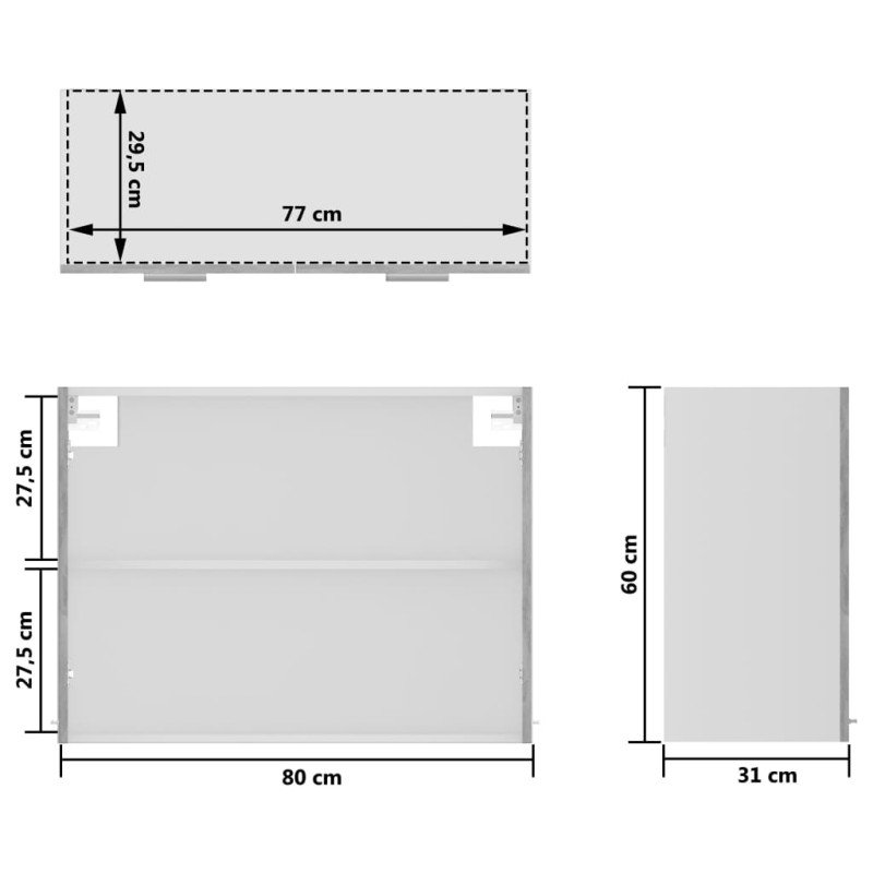 vidaXL Presklená závesná skrinka, betónová 80x31x60cm kompozitné drevo