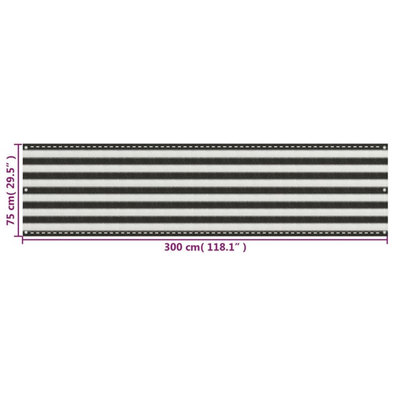vidaXL Tieniaca plachta na balkón z HDPE 75x300 cm antracitová a biela