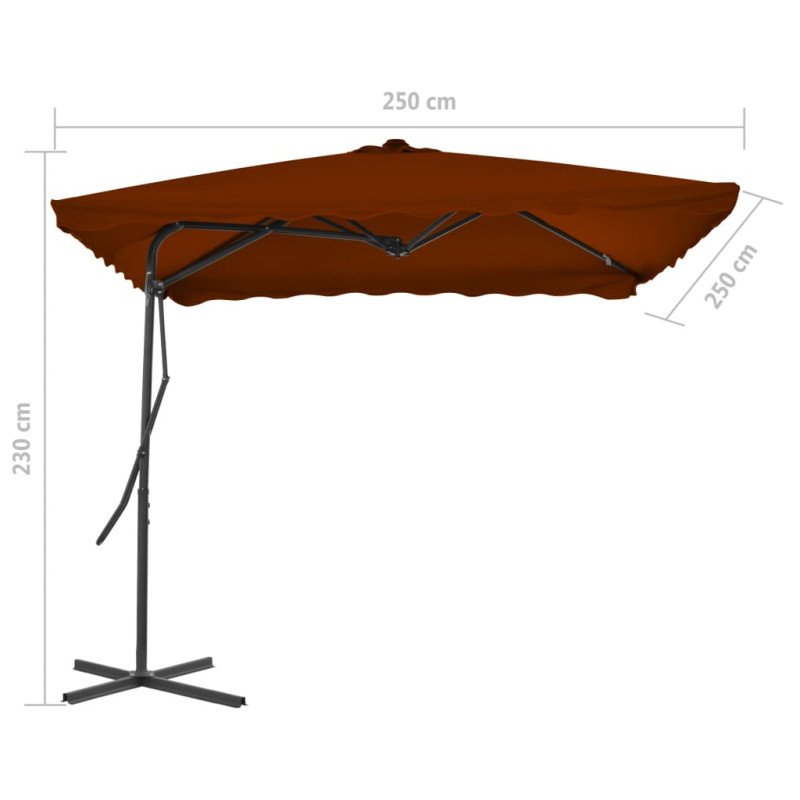 vidaXL Vonkajší slnečník s oceľovou tyčou, tehlový 250x250x230 cm