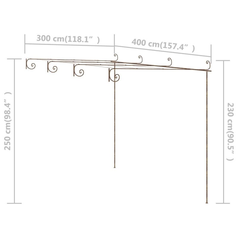 vidaXL Záhradná pergola, starožitná hnedá 4x3x2,5 m, železo