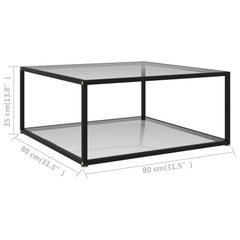 vidaXL Konferenčný stolík, priehľadný 80x80x35 cm, tvrdené sklo