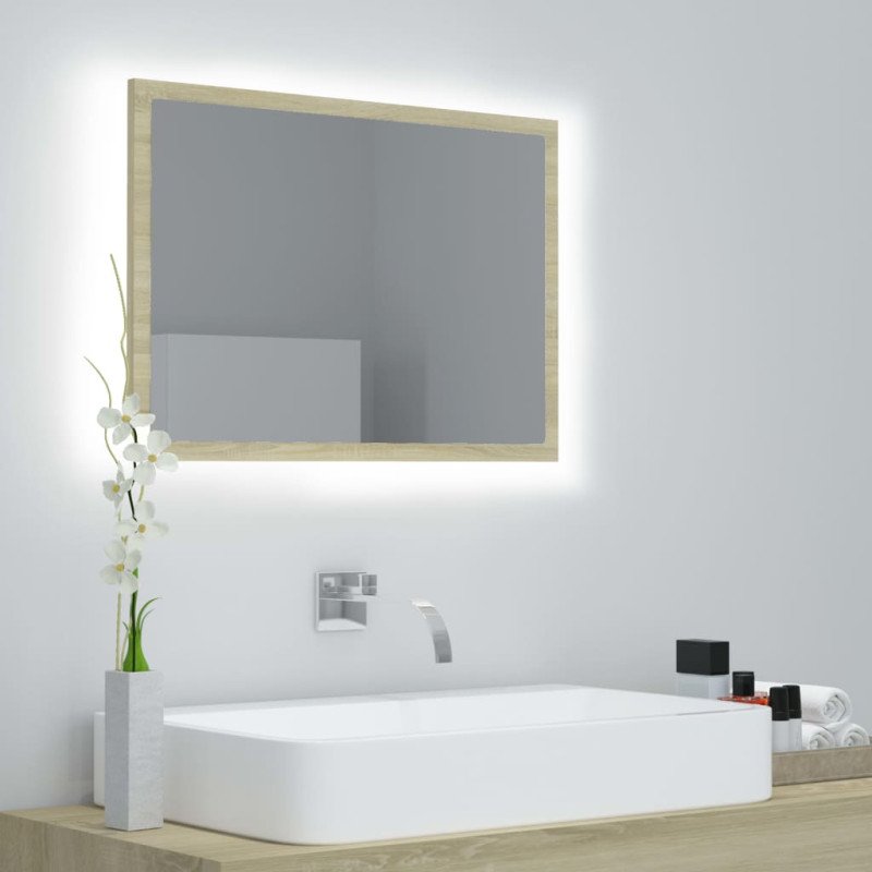 vidaXL LED kúpeľňové zrkadlo dubu sonoma 60x8,5x37 cm, akryl
