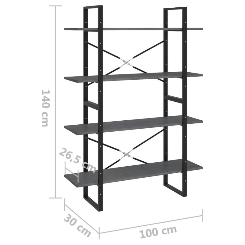 vidaXL Knižnica so 4 policami sivá 100x30x140 cm masívna borovica 