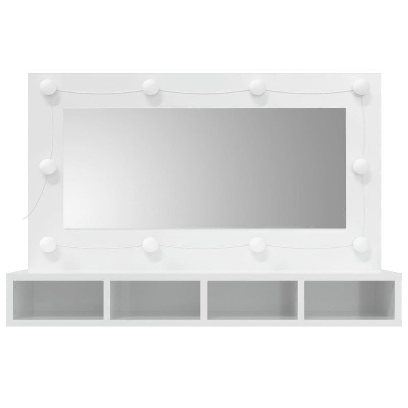 vidaXL Zrkadlová skrinka s LED lesklá biela 90x31,5x62 cm