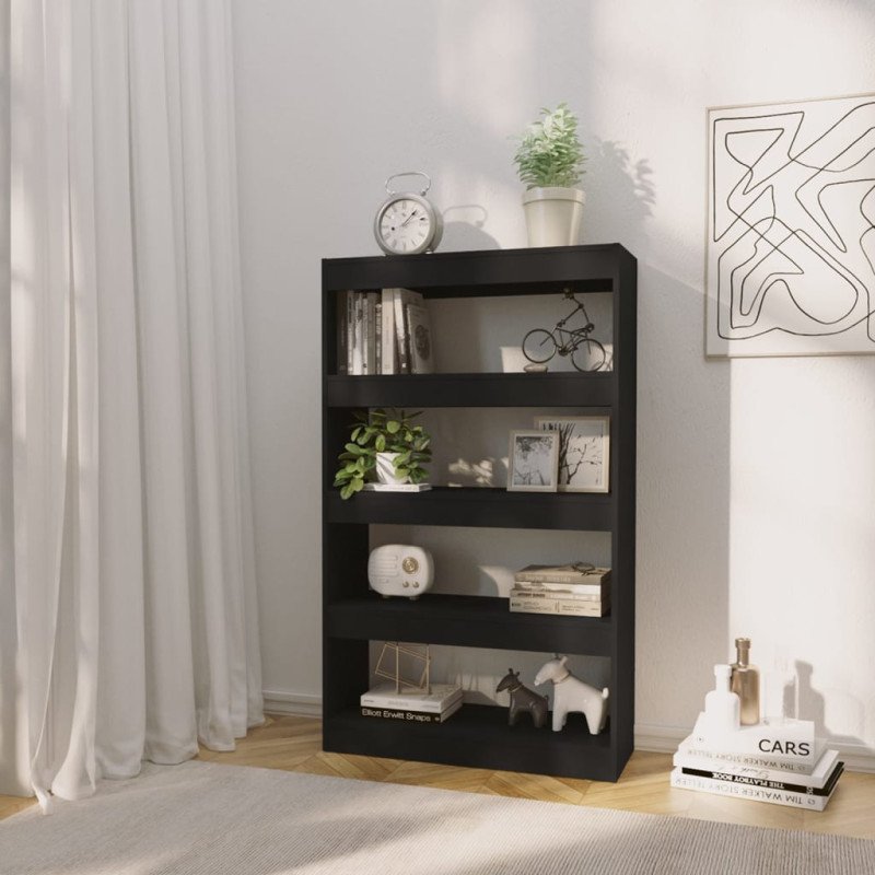 vidaXL Knižnica/deliaca stena čierna 80x30x135 cm drevotrieska