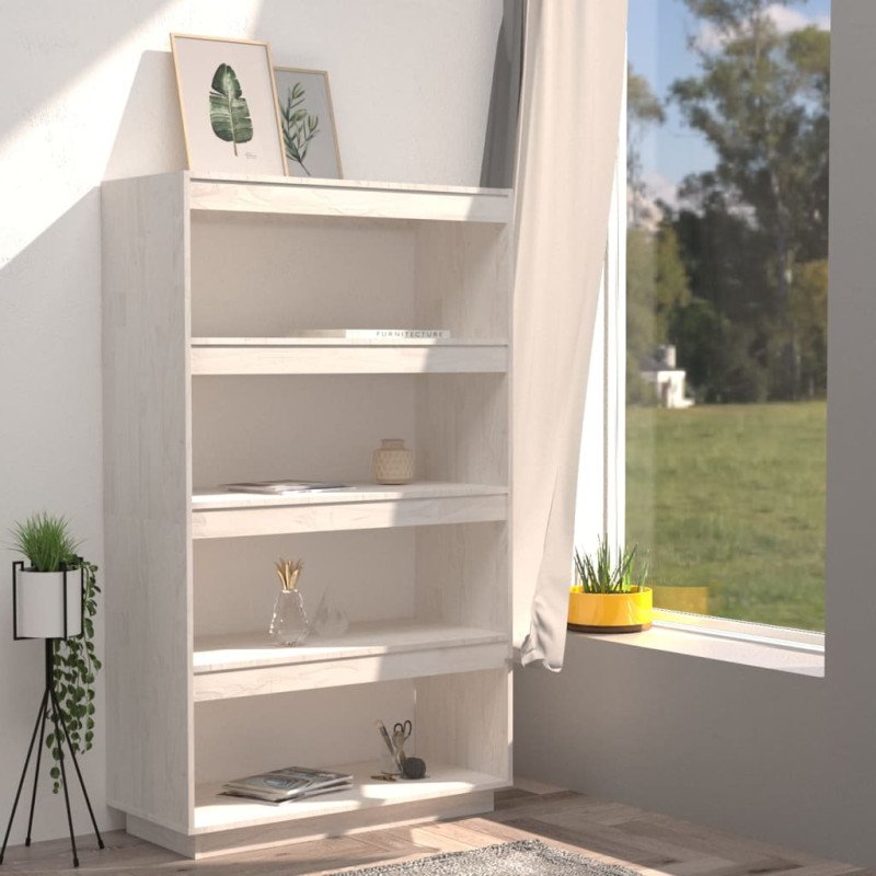 vidaXL Knižnica/deliaca stena biela 80x35x135 cm masívna borovica 