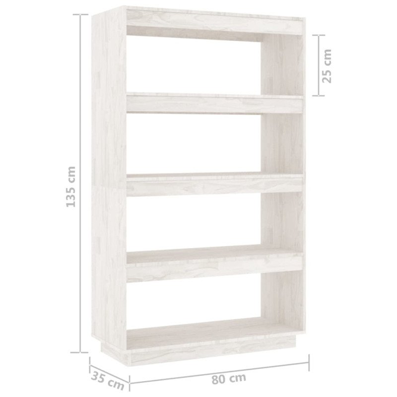 vidaXL Knižnica/deliaca stena biela 80x35x135 cm masívna borovica 