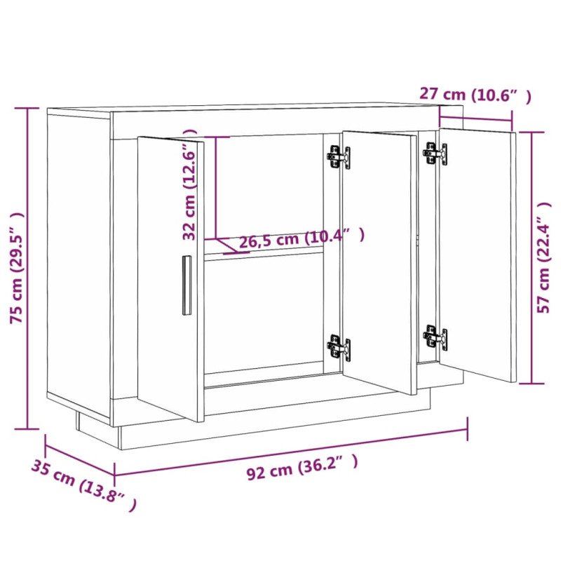 vidaXL Komoda biela 92x35x75 cm spracované drevo