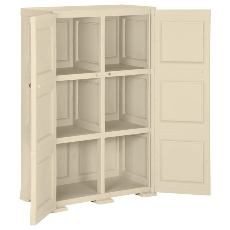 vidaXL Plastová skrinka 79x43x125 cm, drevený dizajn, angorská biela