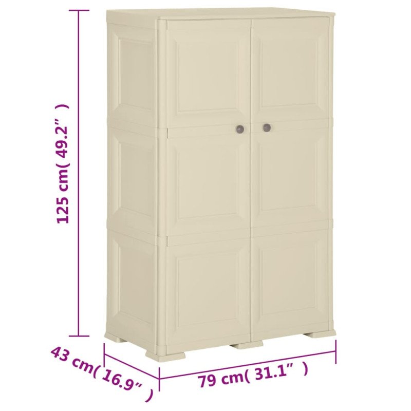 vidaXL Plastová skrinka 79x43x125 cm, drevený dizajn, angorská biela