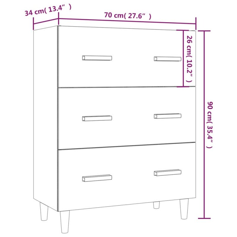 vidaXL Komoda biela 70x34x90 cm spracované drevo