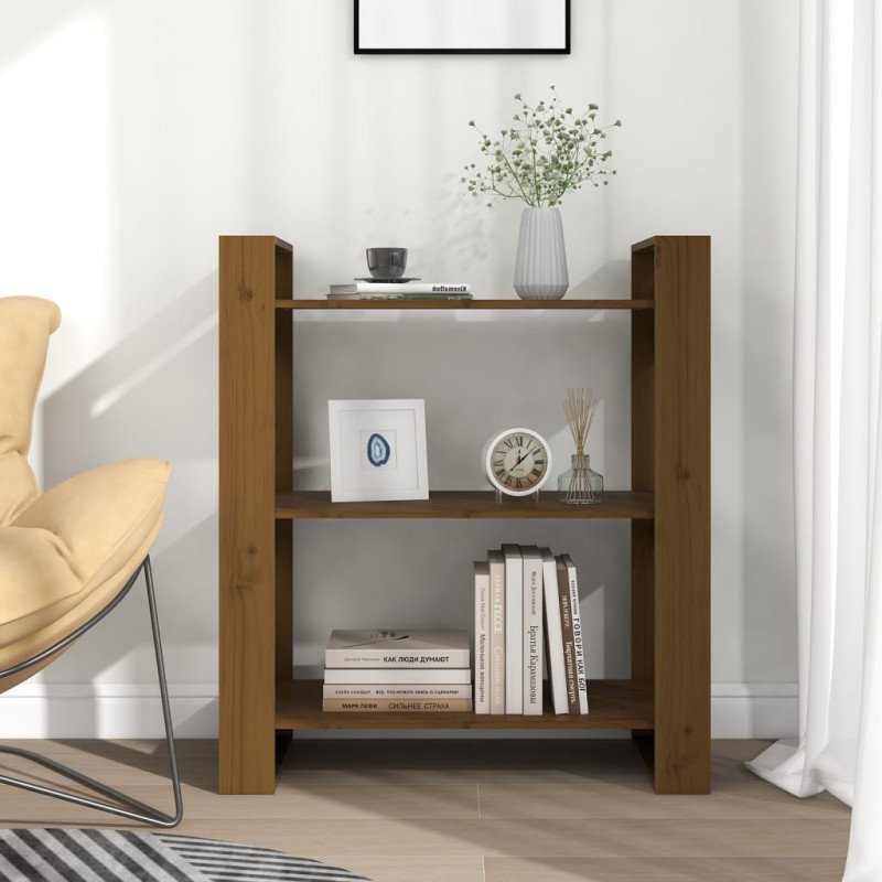 vidaXL Knižnica/deliaca stena hnedá 80x35x91 cm masívna borovica
