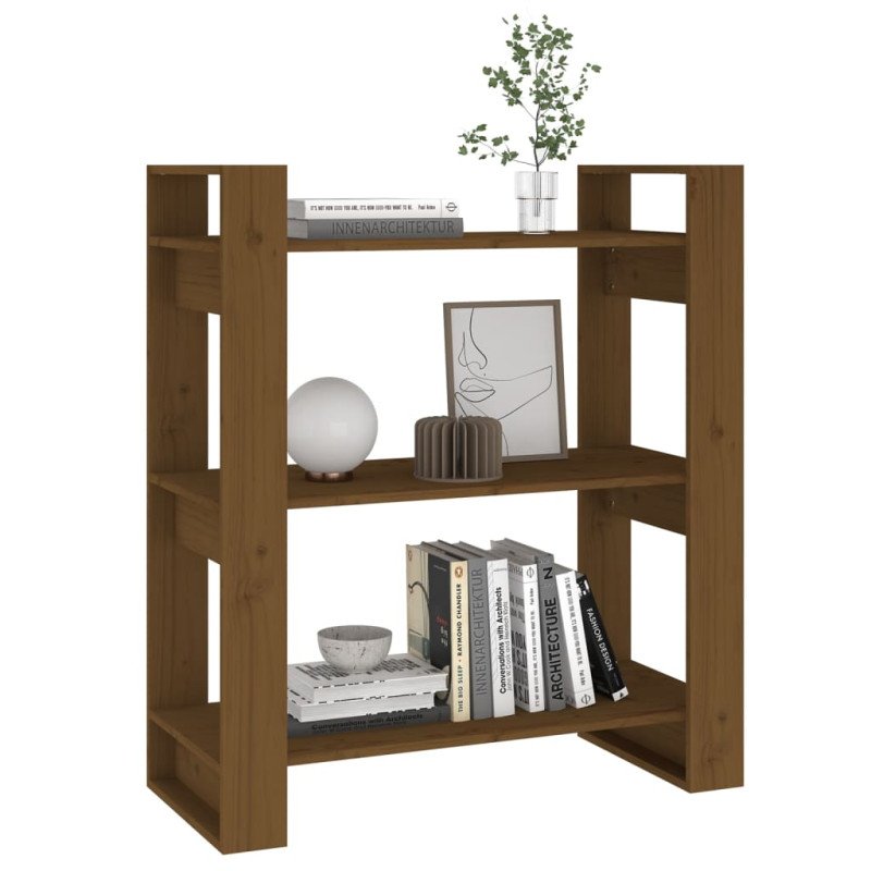 vidaXL Knižnica/deliaca stena hnedá 80x35x91 cm masívna borovica
