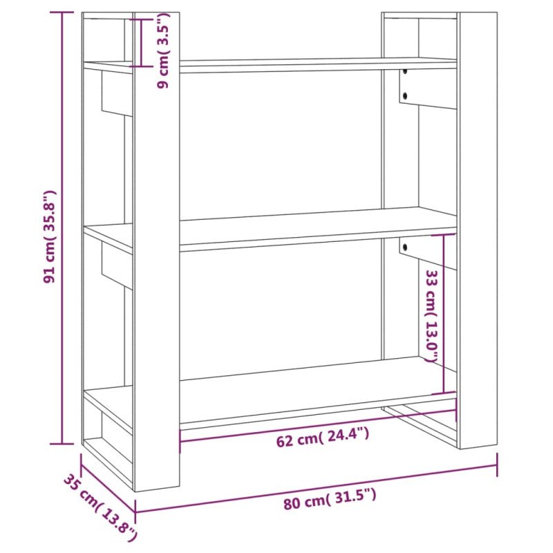 vidaXL Knižnica/deliaca stena hnedá 80x35x91 cm masívna borovica