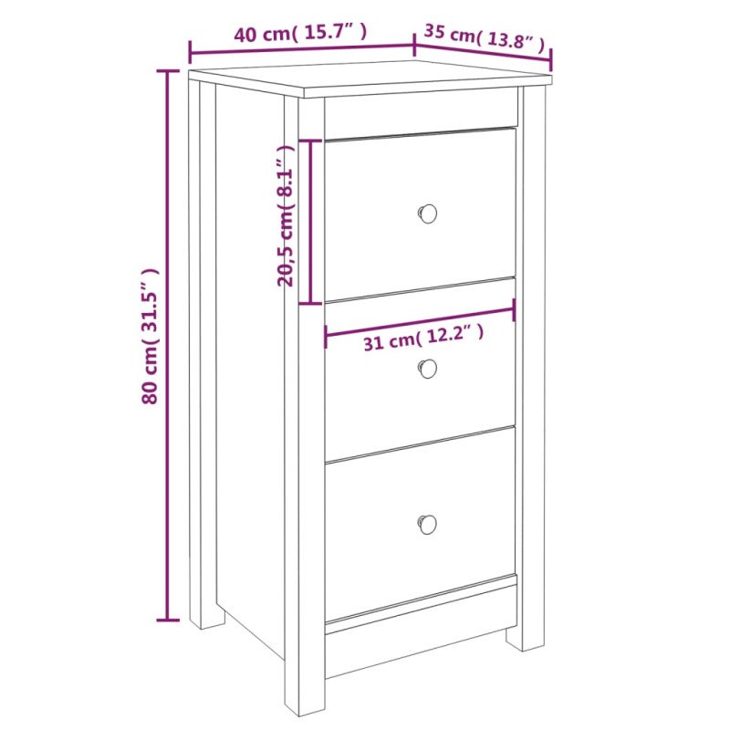 vidaXL Komoda biela 40x35x80 cm borovicový masív