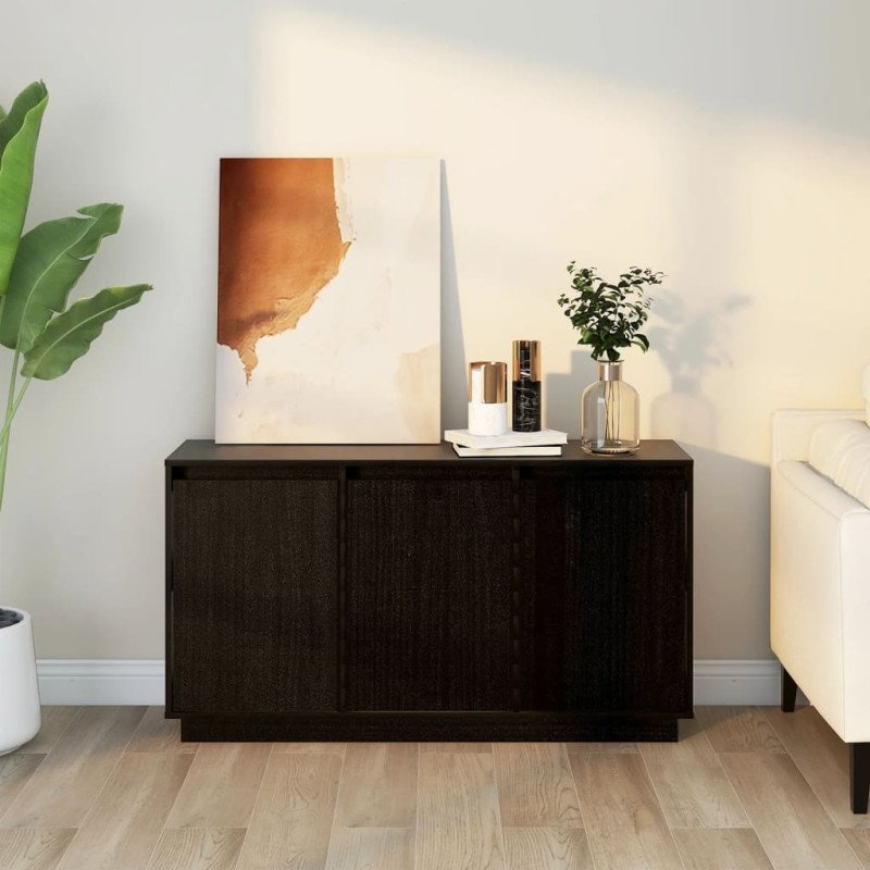 vidaXL Komoda čierna 111x34x60 cm borovicový masív