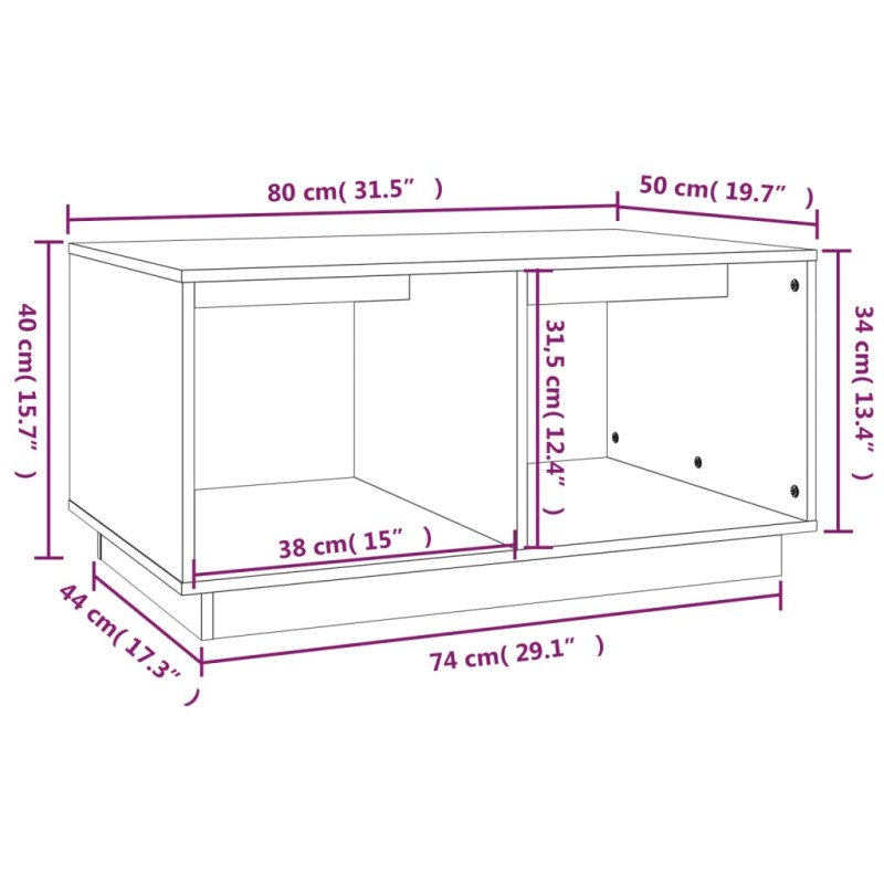 vidaXL Konferenčný stolík sivý 80x50x40 cm borovicový masív