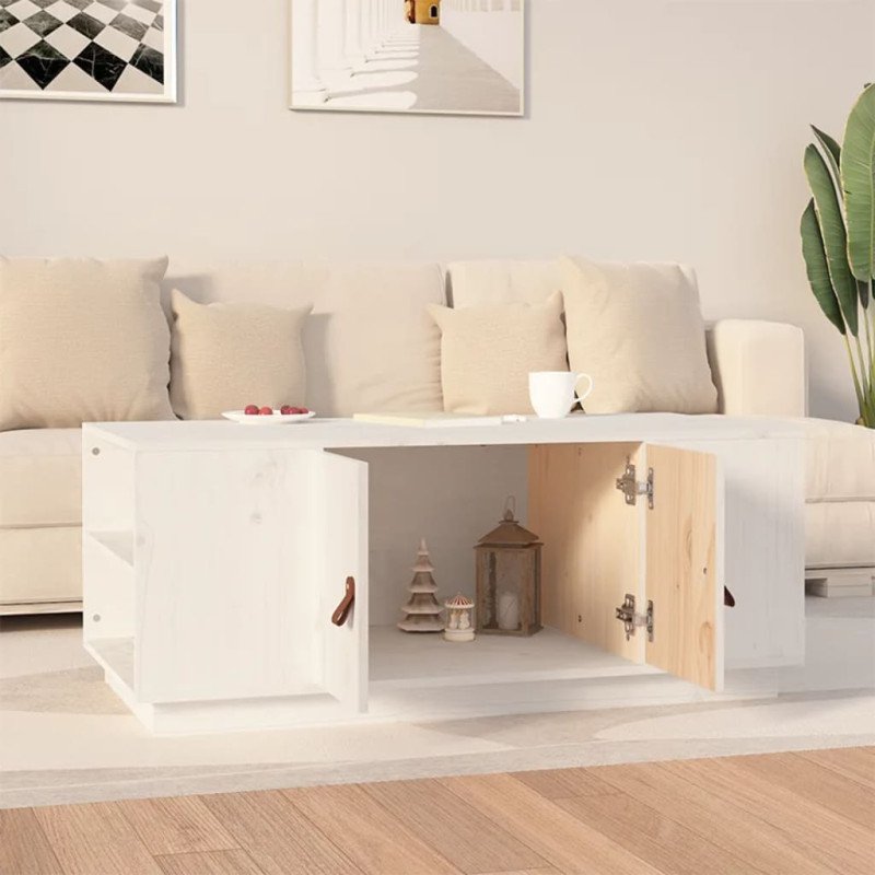 vidaXL Konferenčný stolík biely 100x50x41 cm borovicový masív