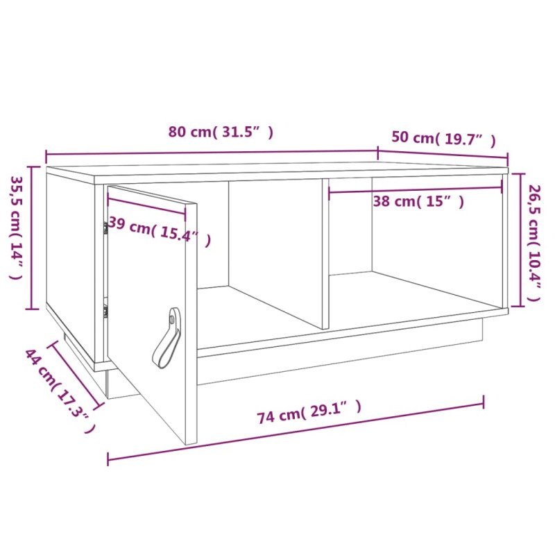 vidaXL Konferenčný stolík medovo-hnedý 80x50x35,5 cm borovicový masív