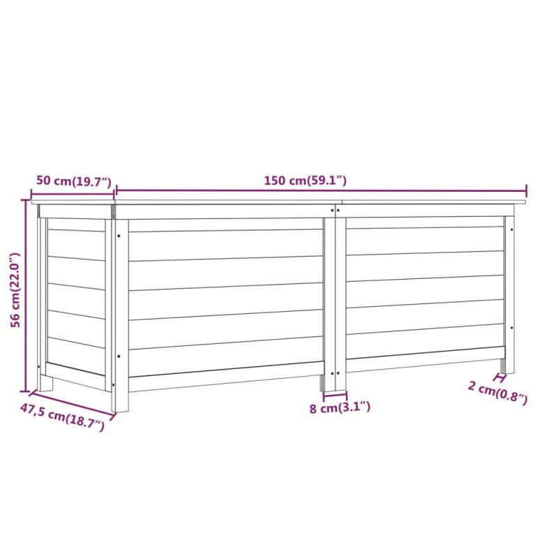 vidaXL Vonkajší box na vankúše biely 150x50x56 cm jedľový masív