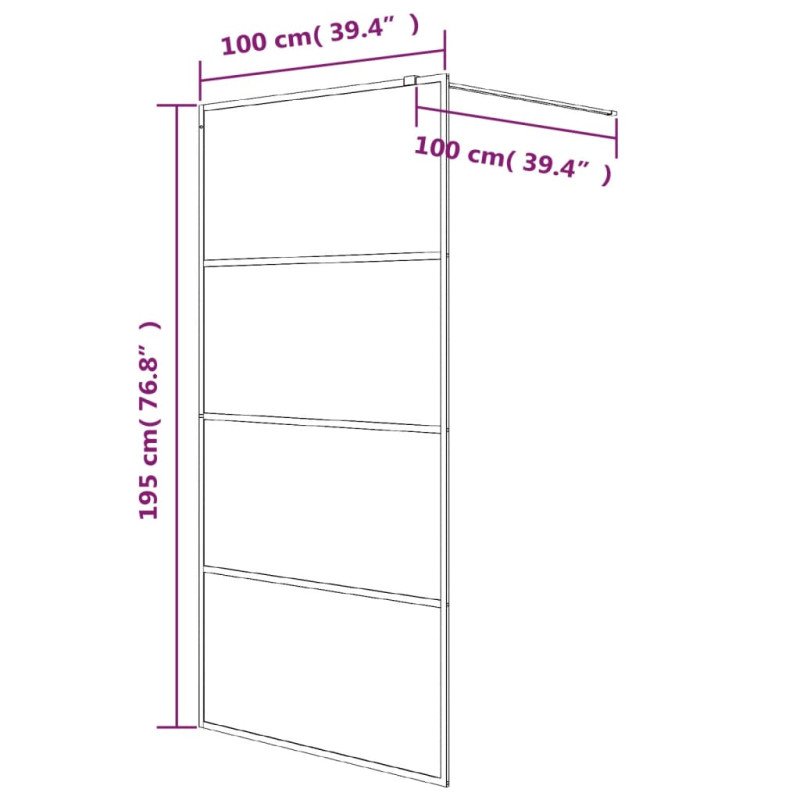 vidaXL Sprchová zástena čierna 100x195 cm polopriehľadné ESG sklo