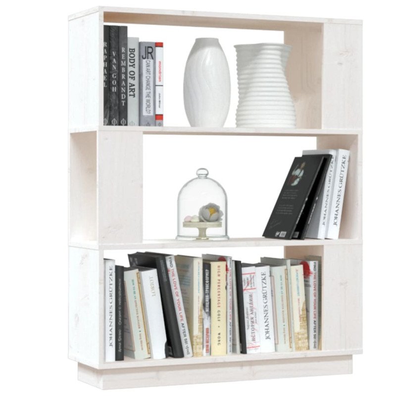 vidaXL Knižnica/deliaca stena biela 80x25x101 cm masívna borovica