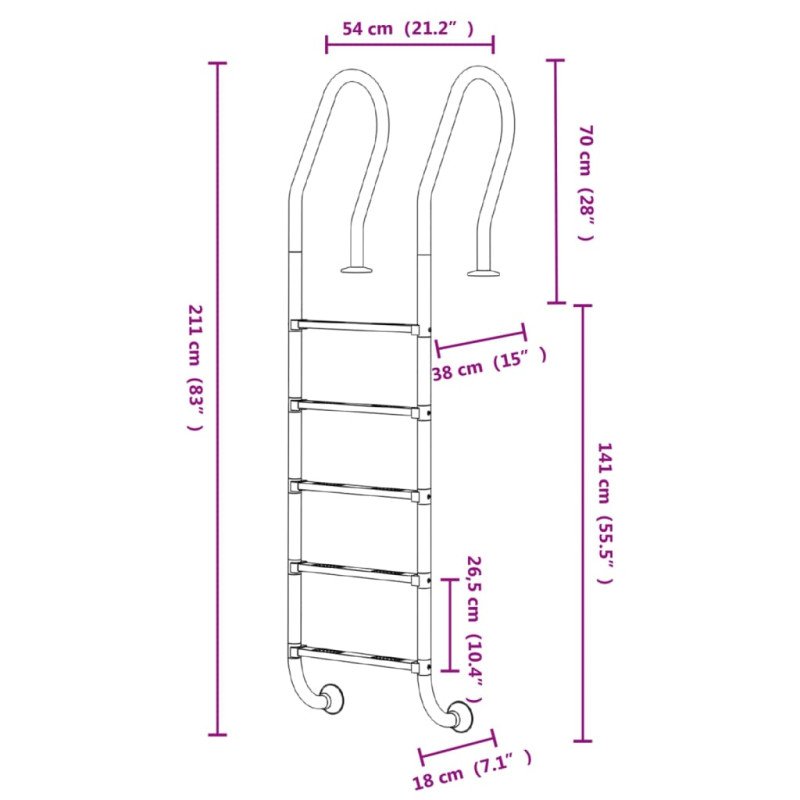 vidaXL Bazénový rebrík 54x38x211 cm 304 nehrdzavejúca oceľ