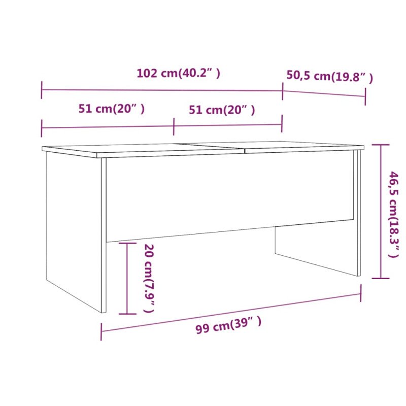 vidaXL Konferenčný stolík hnedý dub 102x50,5x46,5 cm spracované drevo