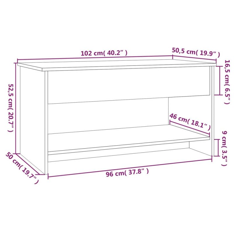 vidaXL Konferenčný stolík dymový dub 102x50x52,5 cm spracované drevo