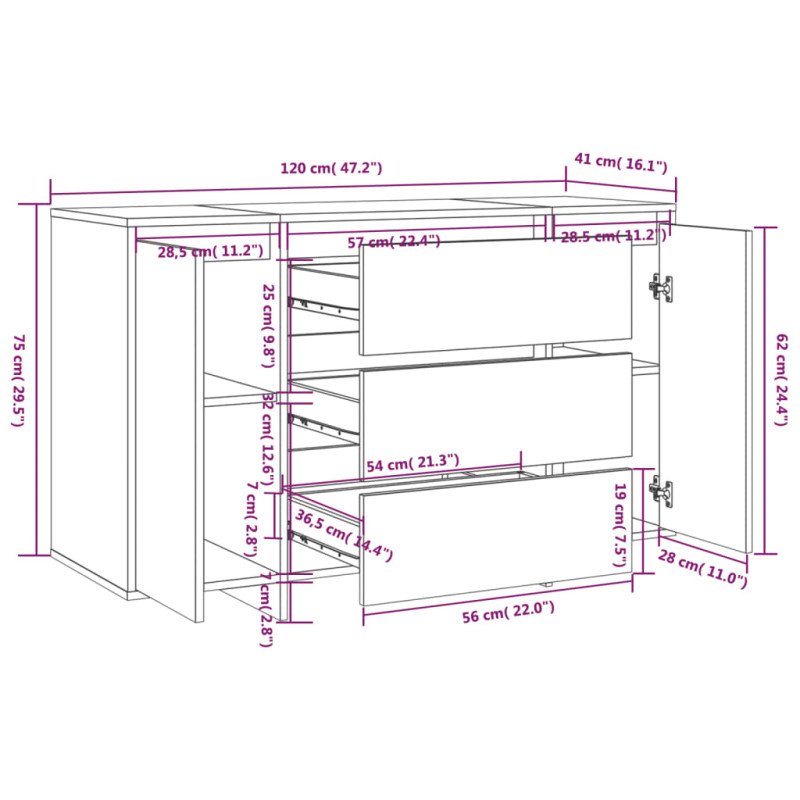 vidaXL Komoda s 3 zásuvkami hnedý dub 120x41x75 cm drevotrieska