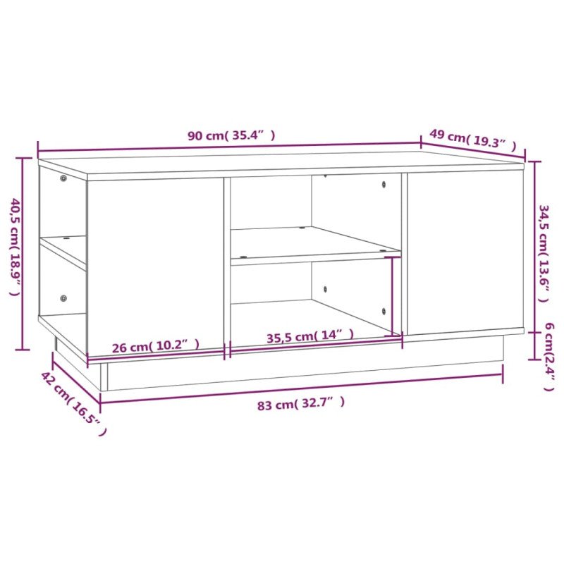 vidaXL Konferenčný stolík čierny 90x49x40,5 cm borovicový masív