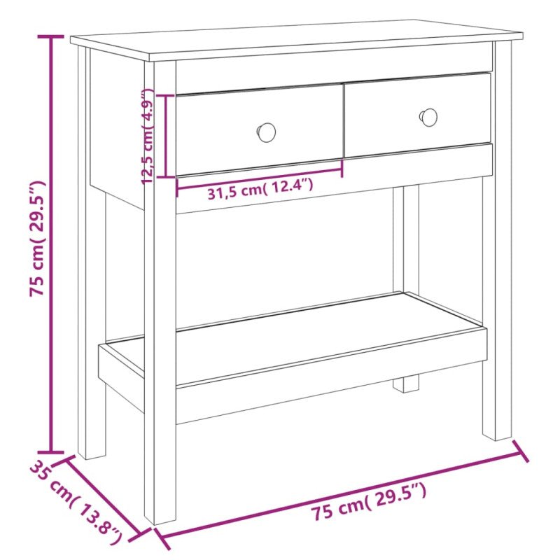 vidaXL Konzolový stolík čierny 75x35x75 cm masívne borovicové drevo