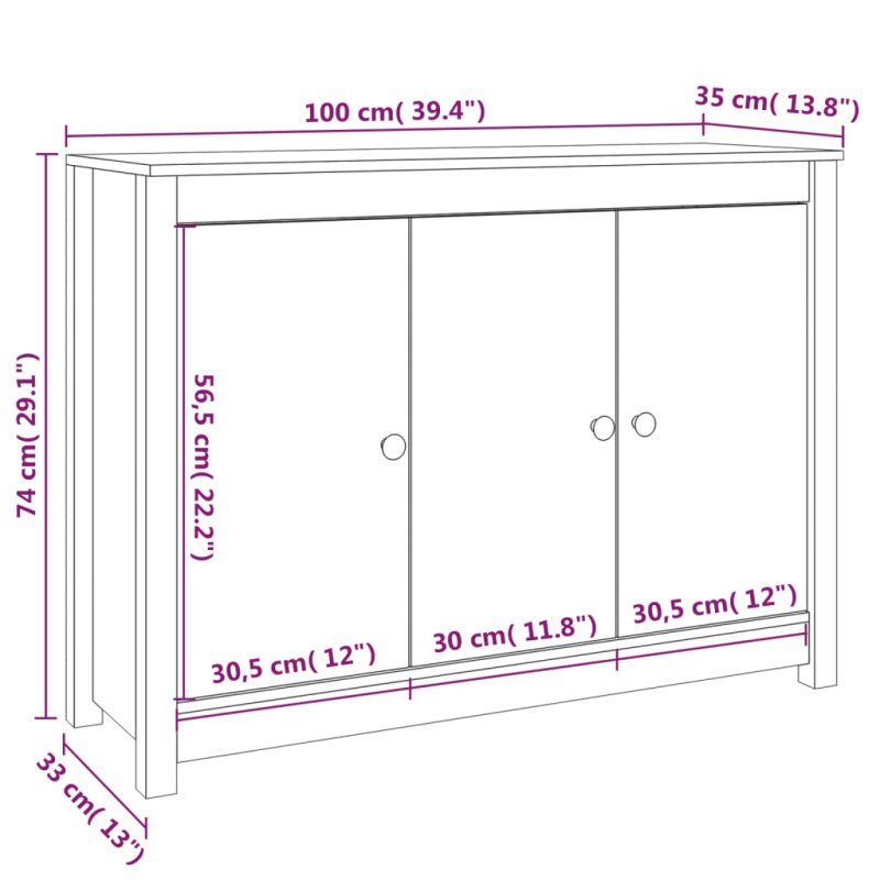 vidaXL Komoda 100x35x74 cm borovicový masív