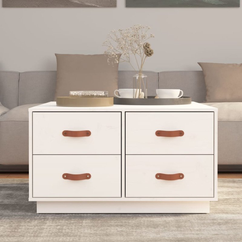vidaXL Konferenčný stolík biely 80x80x45 cm borovicový masív