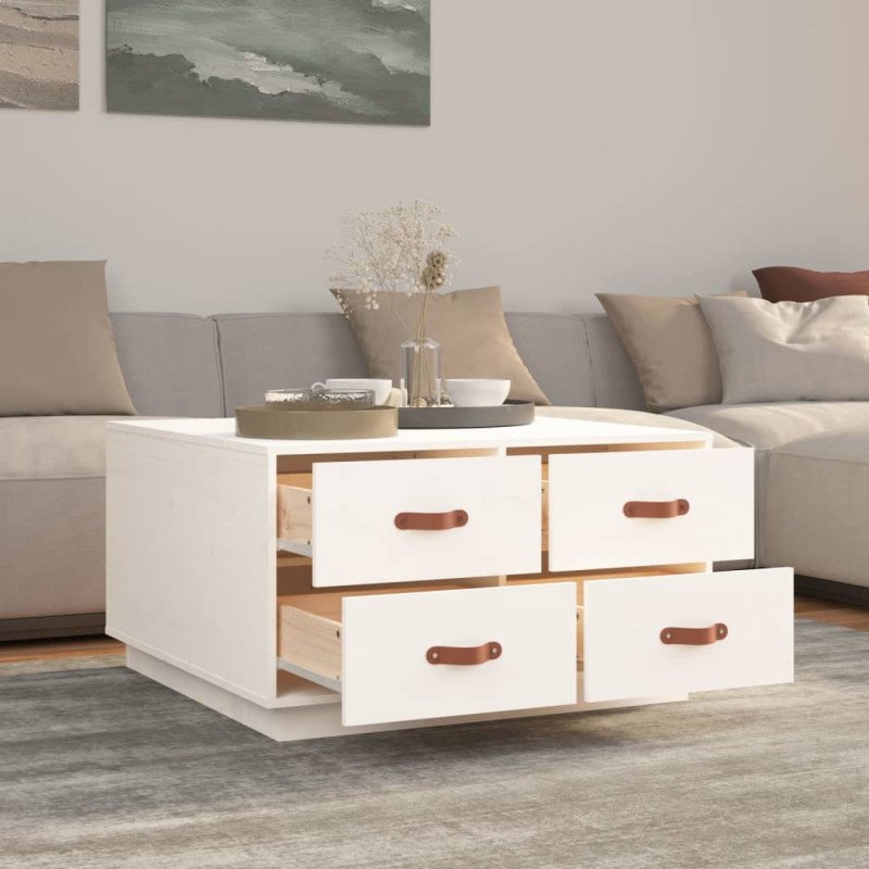 vidaXL Konferenčný stolík biely 80x80x45 cm borovicový masív