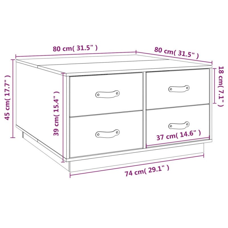 vidaXL Konferenčný stolík biely 80x80x45 cm borovicový masív