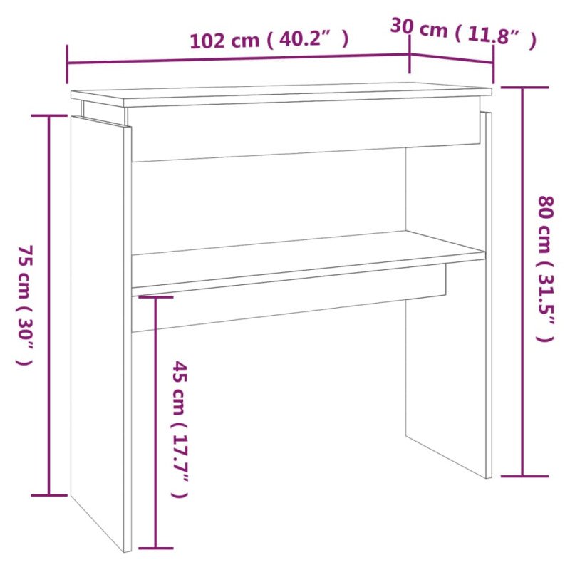 vidaXL Konzolový stolík dymový dub 102x30x80 cm spracované drevo