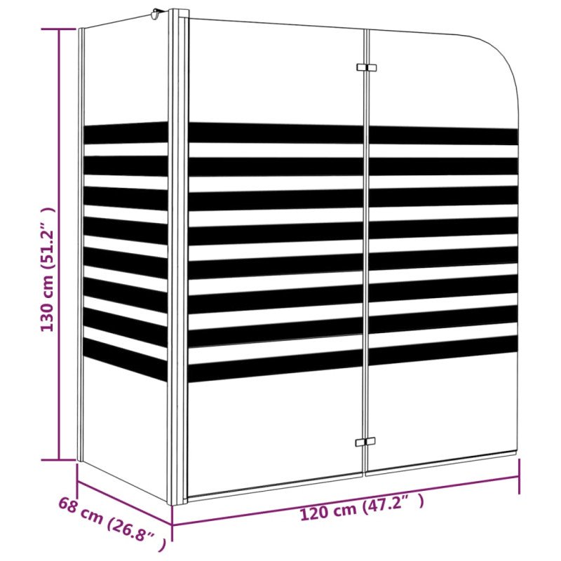 vidaXL Pruhovaná vaňová zástena 120x68x130 cm, tvrdené sklo