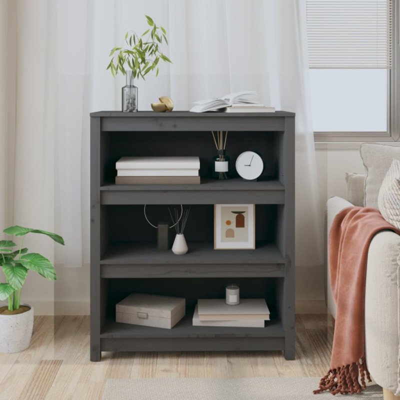 VidaXL Knižnica sivá 80x35x97 cm masívna borovica