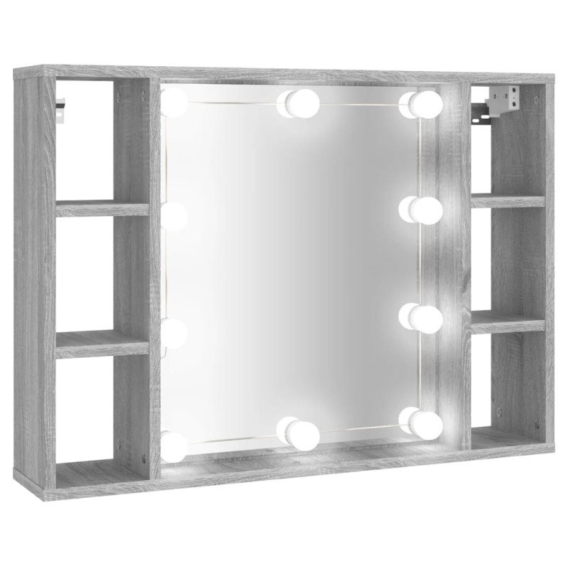 vidaXL Zrkadlová skrinka s LED sivý dub sonoma 76x15x55 cm