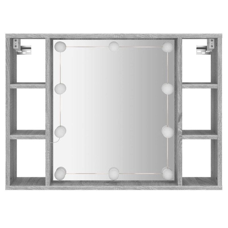 vidaXL Zrkadlová skrinka s LED sivý dub sonoma 76x15x55 cm