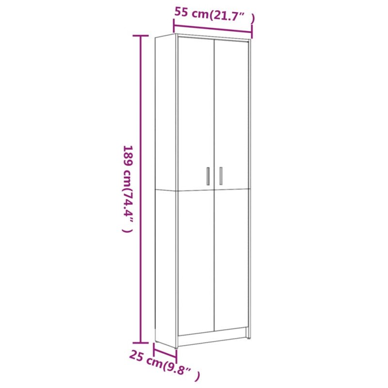 vidaXL Šatník do chodby dymový dub 55x25x189 cm spracované drevo