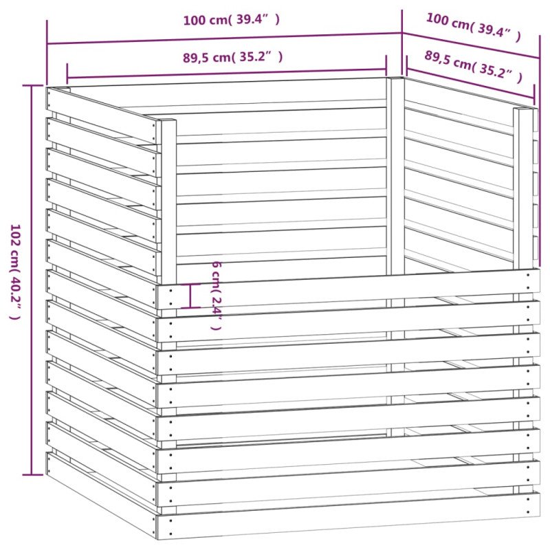 vidaXL Kompostér 100x100x102 cm masívne borovicové drevo